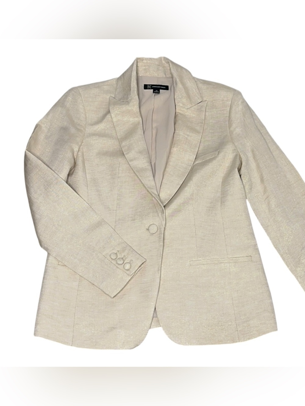 NWOT INC Summer Linen Gold Metallic Beige single-button blazer SP - Picture 2 of 9